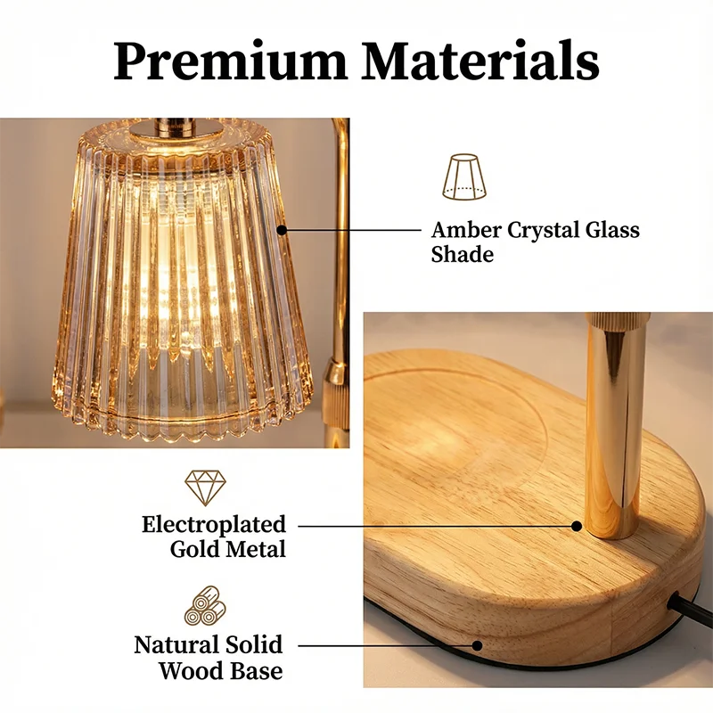 Lampe Chauffe-Bougie avec Minuterie et Variateur – Abat-jour en Verre